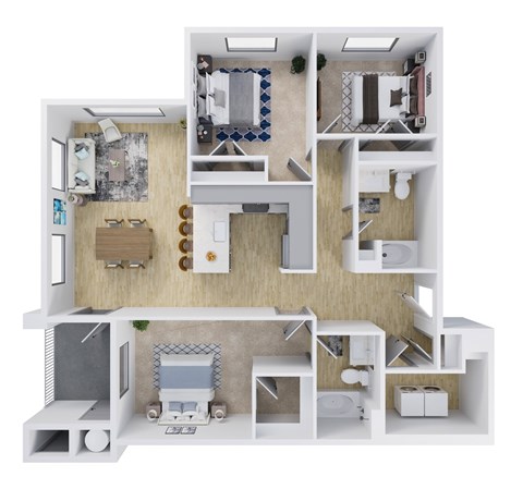 Floor plan for 3 beds, 2 baths, 1330 sqft